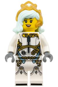 Astrid Minifigure - Astrid with light aqua hair wearing a gold crown and a white outfit - drm093