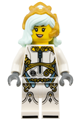Astrid with light aqua hair wearing a gold crown and a white outfit - drm093