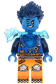 Logan with trans-light blue shoulder armor, bright light orange legs, and a dark blue round tile - drm114