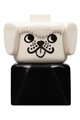 Duplo figure with a white head on a black base, featuring a dog, looking left - dupfig001