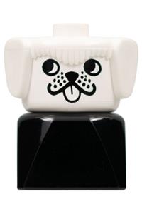 Duplo Dog on Black Base - Duplo figure brick with a white head, with a dog on a black base, looking right - dupfig001r