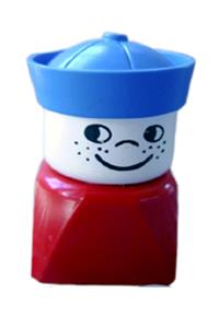 Duplo Male on Red Base - Male Duplo figure on red base with blue sailor hat and freckles - dupfig003