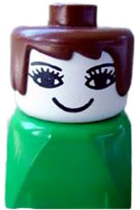 Duplo 2 x 2 x 2 Figure Brick Early, Female on Green Base, Brown Hair, Eyelashes dupfig007