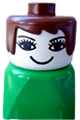 Duplo 2 x 2 x 2 Figure Brick Early, Female on Green Base, Brown Hair, Eyelashes - dupfig007