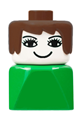 Duplo 2 x 2 x 2 Figure Brick Early, Female on Green Base, Brown Hair, Eyelashes - dupfig007