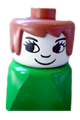 Duplo 2 x 2 x 2 Figure Brick Early, Female on Green Base, Fabuland Brown Hair, Eyelashes, Nose - dupfig008