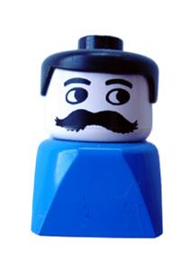 Duplo 2 x 2 x 2 Figure Brick Early, Male on Blue Base, Black Hair, Moustache dupfig009