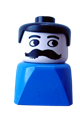 Duplo 2 x 2 x 2 Figure Brick Early, Male on Blue Base, Black Hair, Moustache - dupfig009