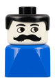 Duplo 2 x 2 x 2 Figure Brick Early, Male on Blue Base, Black Hair, Moustache - dupfig009