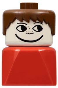Duplo 2 x 2 x 2 Figure Brick Early, Male on Red Base, Brown Hair, Freckles dupfig010