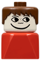 Duplo 2 x 2 x 2 Figure Brick Early, Male on Red Base, Brown Hair, Freckles - dupfig010