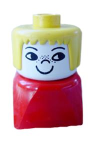 Duplo 2 x 2 x 2 Figure Brick Early, Female on Red Base, Yellow Hair, Freckles dupfig011
