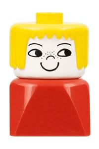 Duplo 2 x 2 x 2 Figure Brick Early, Female on Red Base, Yellow Hair, Freckles dupfig011