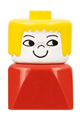 Duplo 2 x 2 x 2 Figure Brick Early, Female on Red Base, Yellow Hair, Freckles - dupfig011