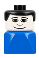 Duplo 2 x 2 x 2 Figure Brick Early, Male on Blue Base, Black Hair, Wide Smile - dupfig013