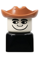 Duplo 2 x 2 x 2 Figure Brick Early, Male on Black Base, Fabuland Brown Western Hat, looks Left - dupfig014