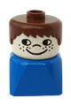 Duplo 2 x 2 x 2 Figure Brick Early, Male on Blue Base, Brown Hair, Cheek Freckles - dupfig015