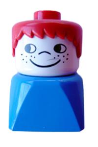 Duplo 2 x 2 x 2 Figure Brick Early, Male on Blue Base, Red Hair, Cheek Freckles dupfig018