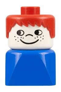 Duplo 2 x 2 x 2 Figure Brick Early, Male on Blue Base, Red Hair, Cheek Freckles dupfig018