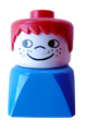 Duplo 2 x 2 x 2 Figure Brick Early, Male on Blue Base, Red Hair, Cheek Freckles - dupfig018