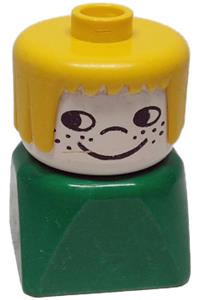 Duplo 2 x 2 x 2 Figure Brick Early, Female on Green Base, Yellow Hair, Nose Freckles dupfig019