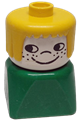 Duplo 2 x 2 x 2 Figure Brick Early, Female on Green Base, Yellow Hair, Nose Freckles - dupfig019