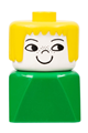 Duplo 2 x 2 x 2 Figure Brick Early, Female on Green Base, Yellow Hair, Nose Freckles - dupfig019