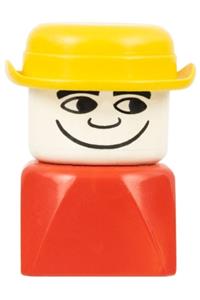 Duplo Male on Red Base - Male Duplo figure on a red base wearing a yellow derby hat - dupfig023