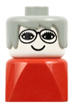 Duplo 2 x 2 x 2 Figure Brick Early, Female on Red Base, Gray Hair, Glasses - dupfig024