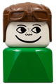 Duplo 2 x 2 x 2 Figure Brick Early, Male on Green Base, Brown Aviator Hat - dupfig025