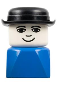 Duplo Male on Blue Base - Male Duplo figure on a blue base with a bowler hat, built with 2 x 2 x 2 bricks - dupfig027