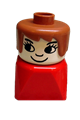 Duplo 2 x 2 x 2 Figure Brick Early, Female on Red Base, Fabuland Brown Hair, Eyelashes, Nose - dupfig030