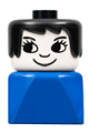 Duplo 2 x 2 x 2 Figure Brick Early, Female on Blue Base, Black Hair, Eyelashes, Nose - dupfig031