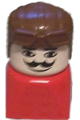 Duplo 2 x 2 x 2 Figure Brick Early, Male on Red Base, Brown Aviator Hat, Moustache - dupfig032