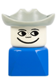 Duplo 2 x 2 x 2 Figure Brick Early, Male on Blue Base, Light Gray Western Hat, Freckles - dupfig033