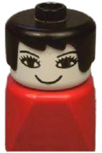 Duplo 2 x 2 x 2 Figure Brick Early, Female on Red Base, Black Hair, Eyelashes, Nose dupfig034