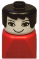 Duplo 2 x 2 x 2 Figure Brick Early, Female on Red Base, Black Hair, Eyelashes, Nose - dupfig034