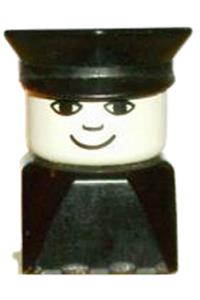 Duplo 2 x 2 x 2 Figure Brick Early, Male on Black Base, Black Police Hat, Small Smile dupfig035