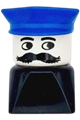 Male Duplo figure on black base with a blue police hat and a moustache - dupfig036