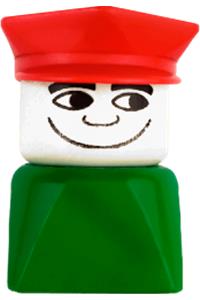 Duplo Male on Green Base - Male Duplo figure on green base wearing a red police hat - dupfig039