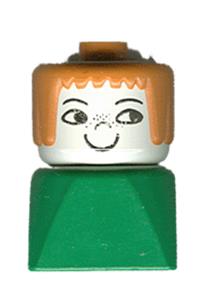 Duplo 2 x 2 x 2 Figure Brick Early, Female on Green Base, Earth Orange Hair, Nose Freckles dupfig040