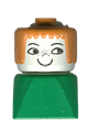 Duplo 2 x 2 x 2 Figure Brick Early, Female on Green Base, Earth Orange Hair, Nose Freckles - dupfig040