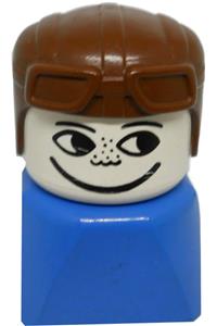 Duplo 2 x 2 x 2 Figure Brick Early, Male on Blue Base, Brown Aviator Hat, Freckles dupfig041