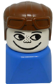 Duplo 2 x 2 x 2 Figure Brick Early, Male on Blue Base, Brown Aviator Hat, Freckles - dupfig041