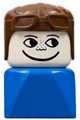 Duplo 2 x 2 x 2 Figure Brick Early, Male on Blue Base, Brown Aviator Hat, Freckles - dupfig041