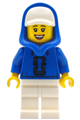 Female soccer spectator wearing a blue hoodie with black FIFA World Cup 2026 logo and a white cap - edi001