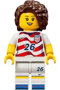 Female Soccer Player Minifigure - Female soccer player for the US team wearing a stripes jersey - edi008