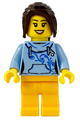 Female minifigure with long dark brown hair, bright light blue hoodie, and bright light orange legs - edu008