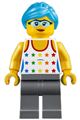 Female minifigure with dark azure hair, wearing a tank top with colored stars and dark bluish gray legs - edu009