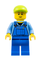 Man wearing blue overalls and a lime cap - edu012
